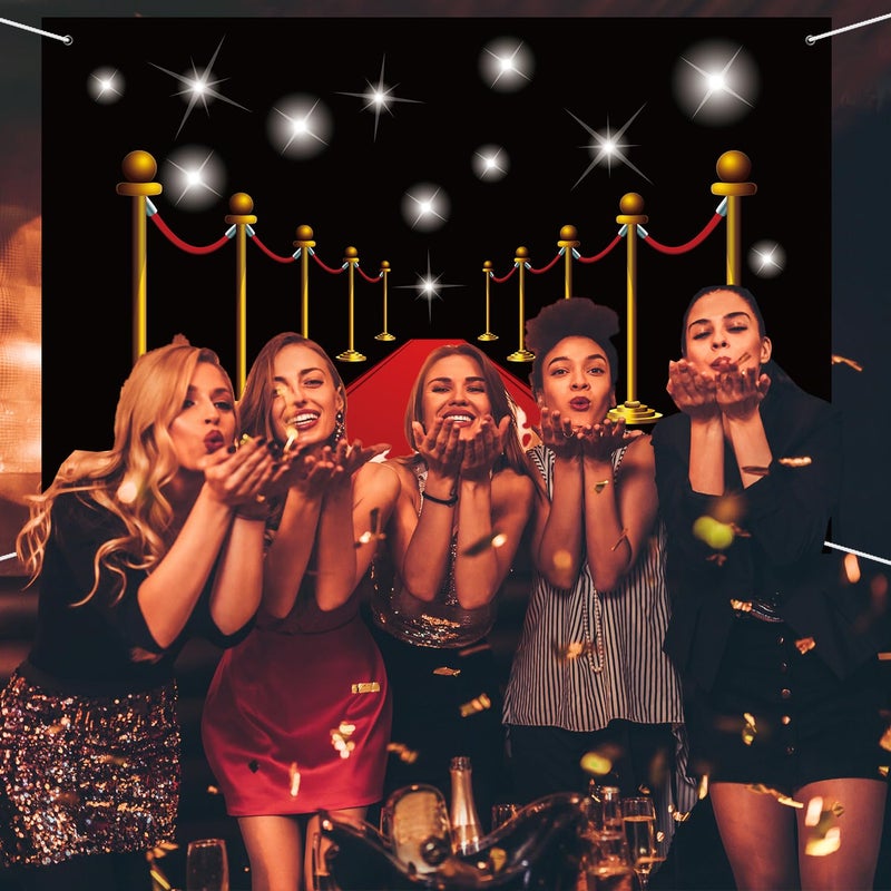 INNORU خلفية تصوير حفلة مهرجان أفلام بتصميم هوليوود - قماش متين لحفلات الزفاف أو التخرج ملصق حفلة السجادة الحمراء للداخل والخارج لتزيين تصوير عيد الميلاد 6 × 4 قدم - Image 5